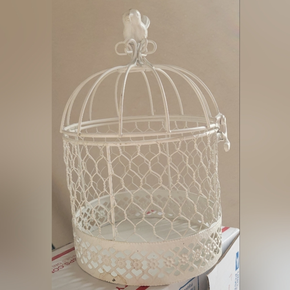Farmhouse White Lattice/ Wire Decorative Bird Cage Decor
